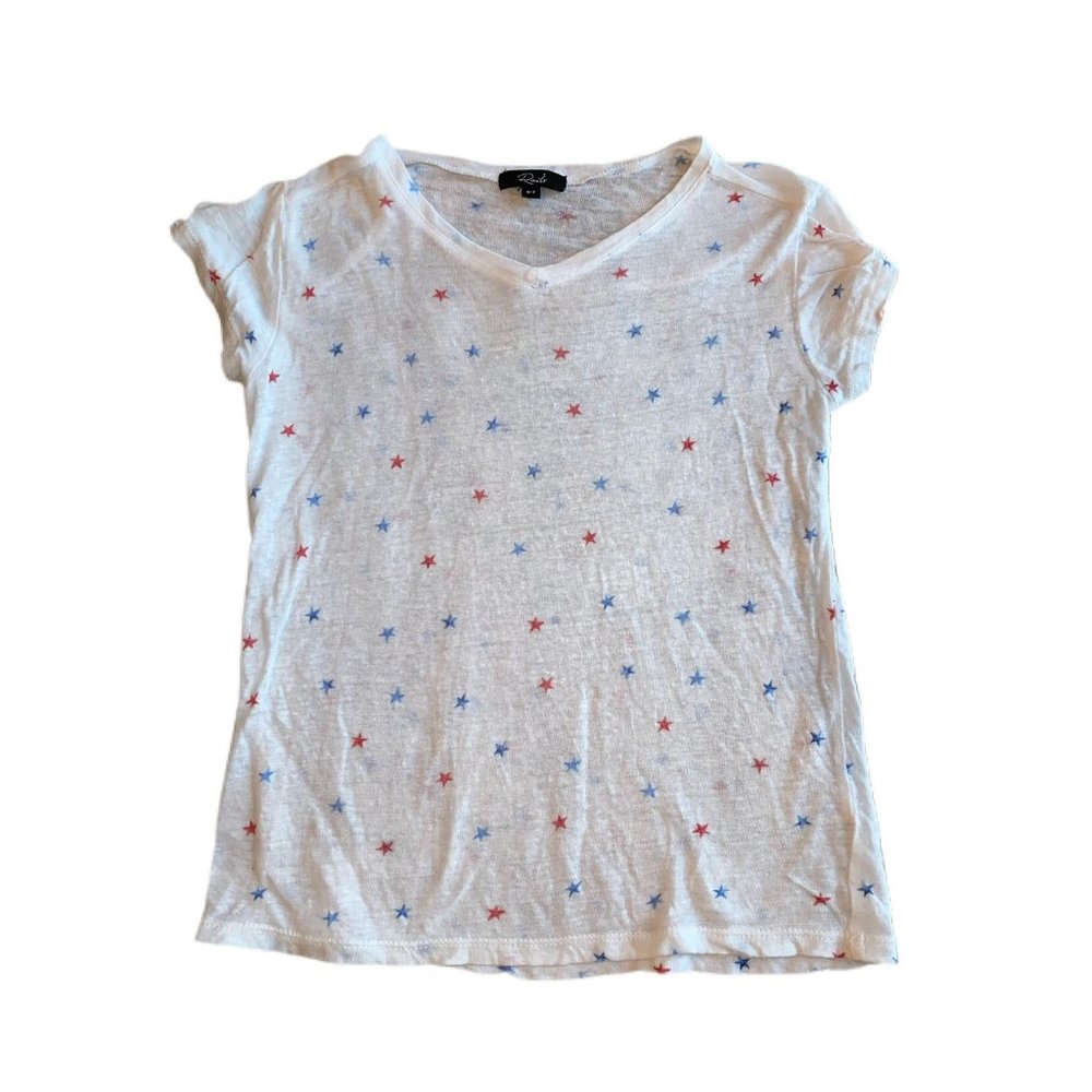 Rails Girls V Neck White Stars Logo T Shirt Top Sz 6-7